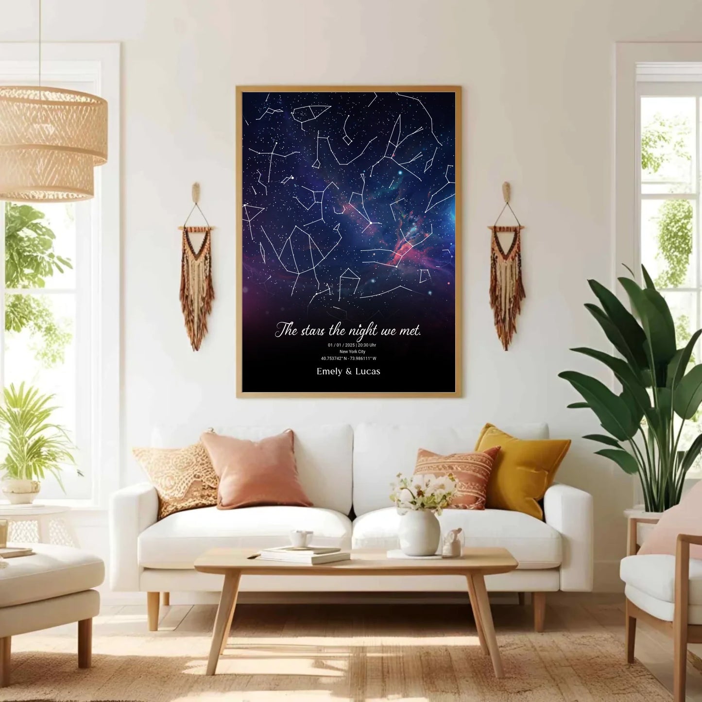 Personalisierte Nacht Sternenkarte mit blau und lila - verschiedene Poster und mit Rahmen -