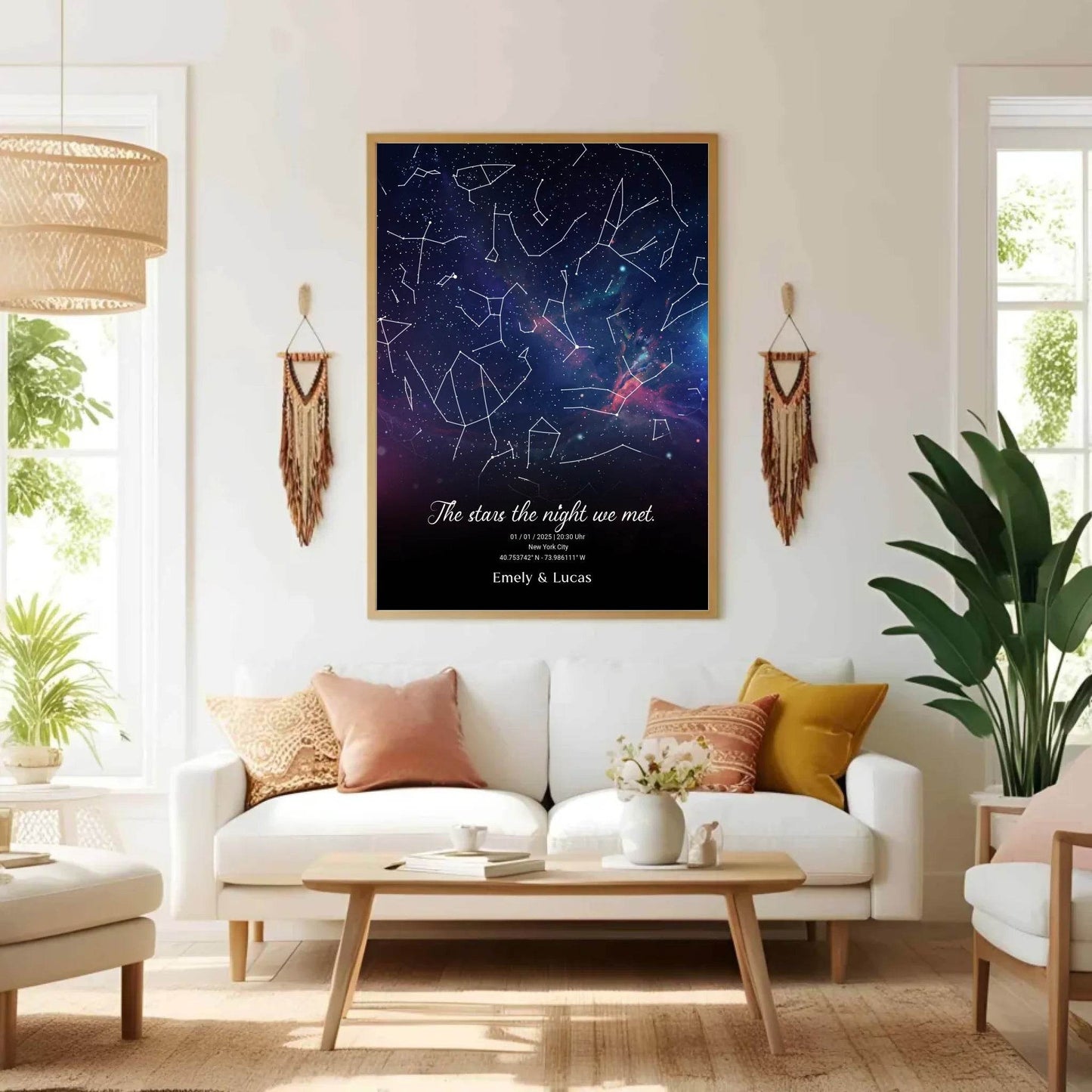 happy-prints.eu - Personalisierte Nacht Sternenkarte mit blau und lila - verschiedene Poster und mit Rahmen