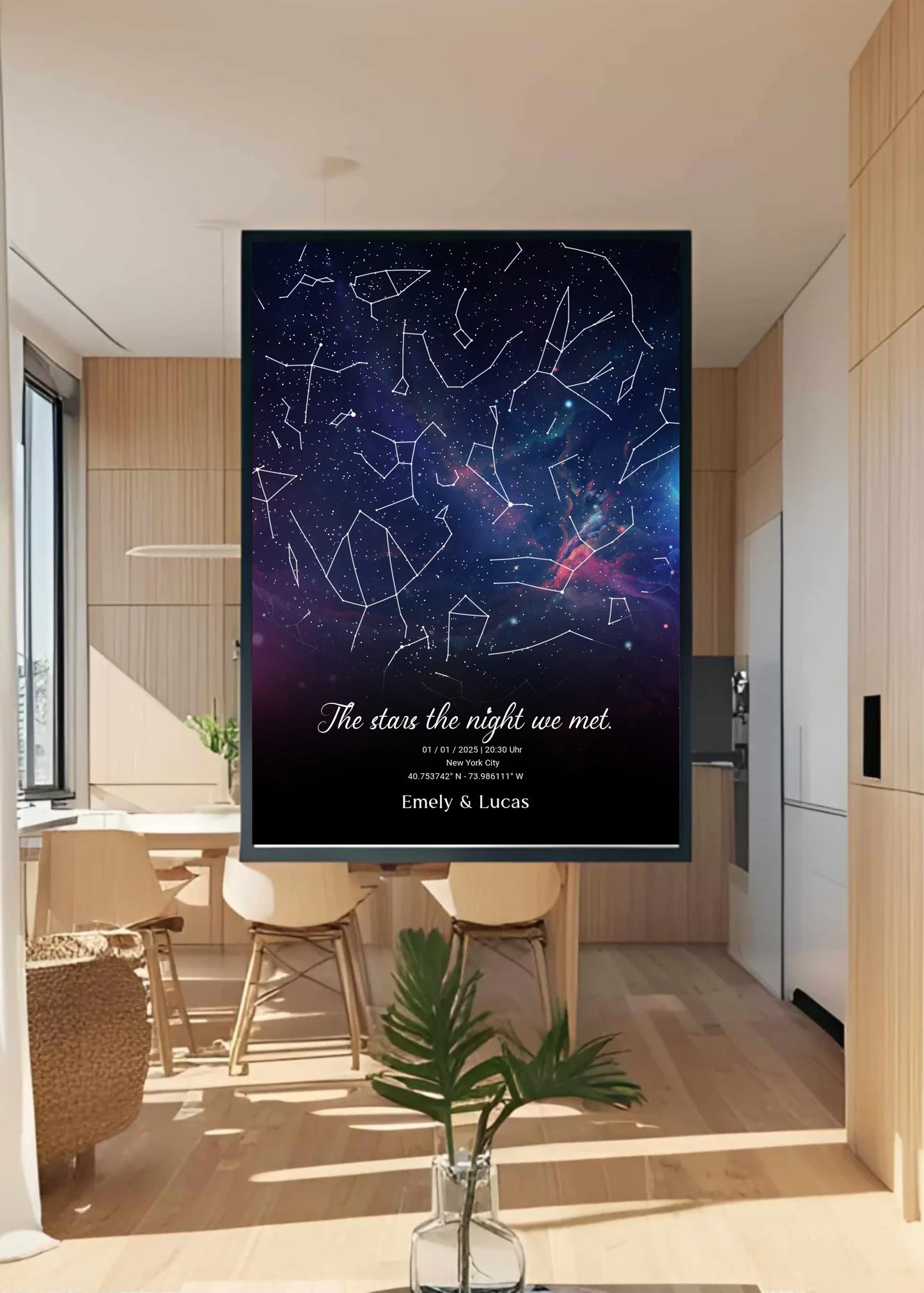 Personalisierte Nacht Sternenkarte mit blau und lila - verschiedene Poster und mit Rahmen -