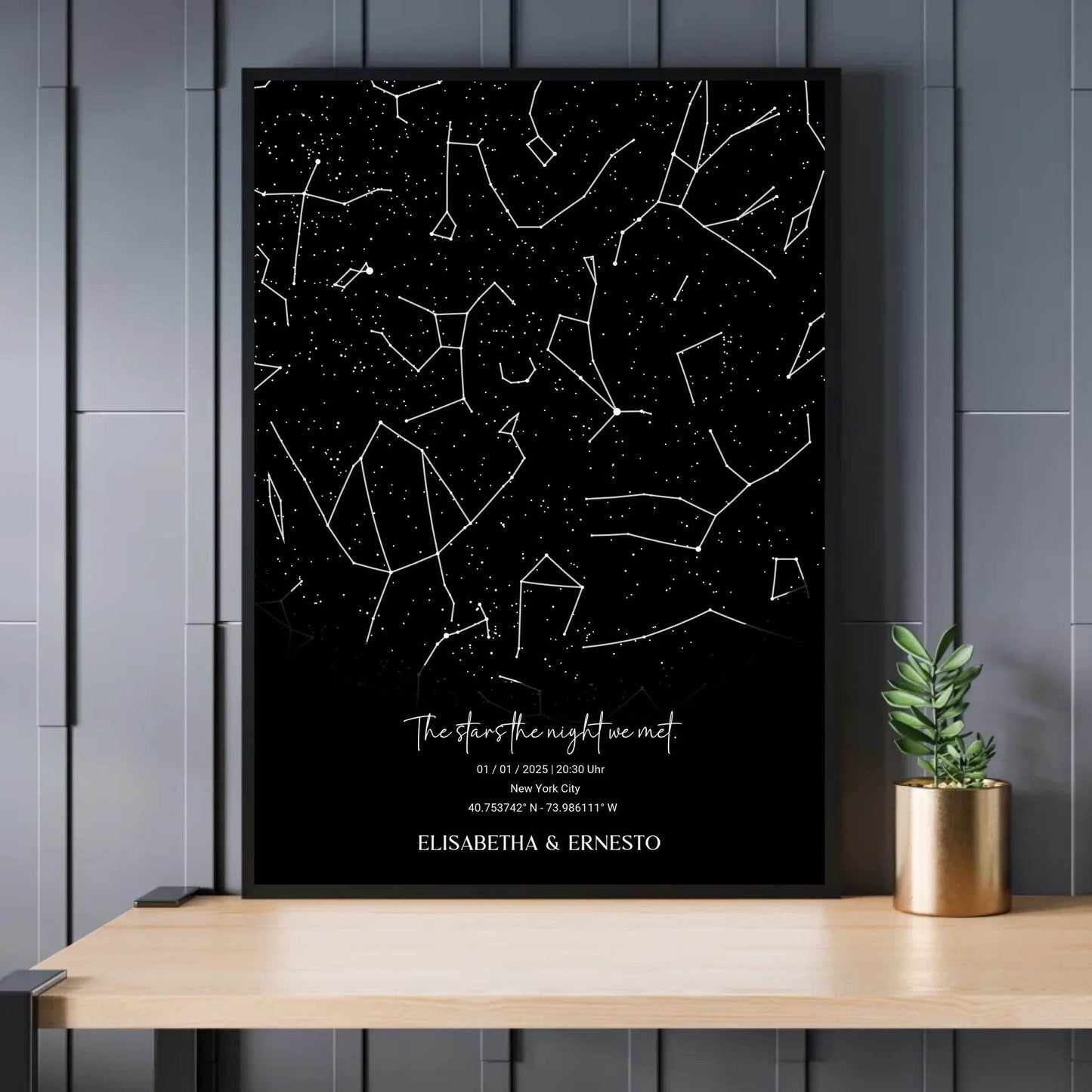 happy-prints.eu - Personalisierte Sternenkarte mit Name, Datum und Ort auf schwarz - verschiedene Größen - als Poster oder mit Rahmen