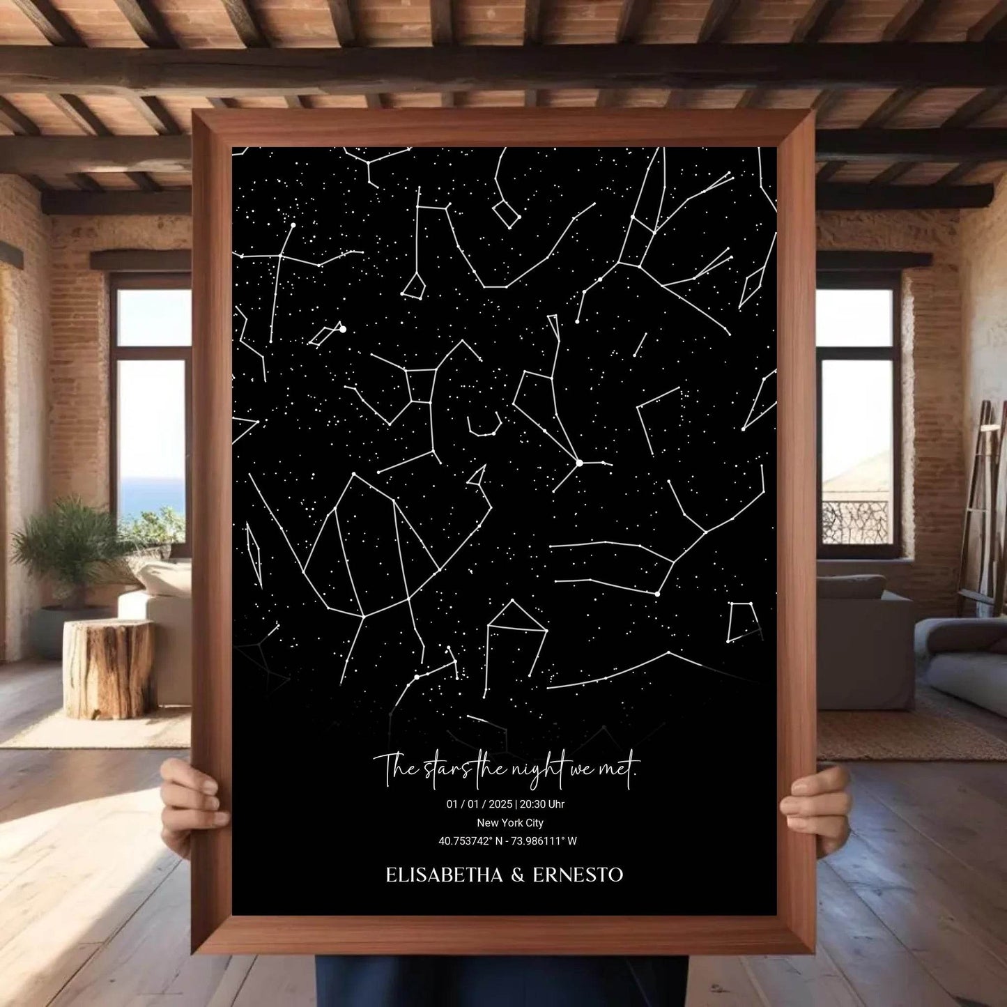 happy-prints.eu - Personalisierte Sternenkarte mit Name, Datum und Ort auf schwarz - verschiedene Größen - als Poster oder mit Rahmen