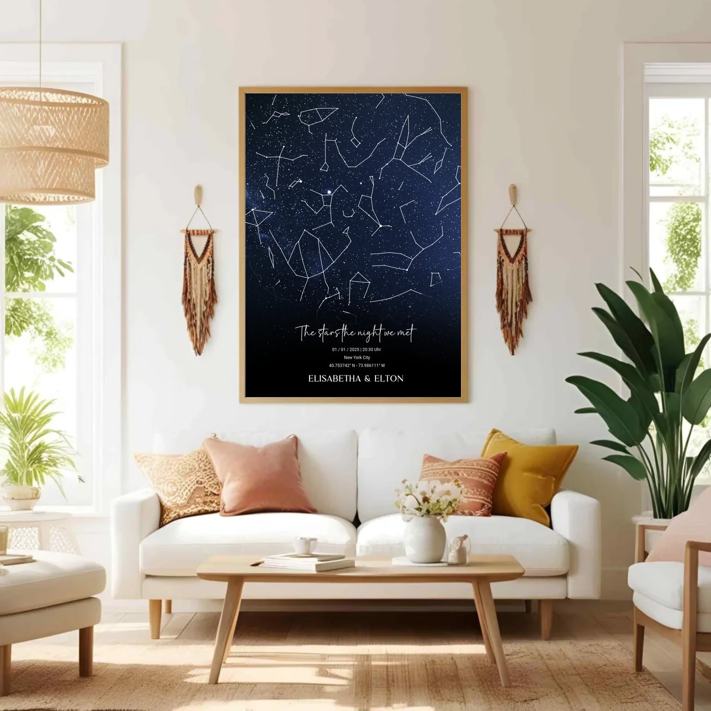 Personalisierte individuelle Sternenkarte mit Name, Datum und Ort - als Poster oder mit Rahmen -
