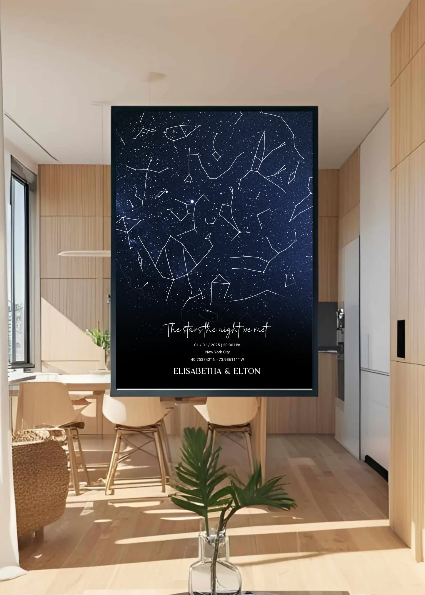 Personalisierte individuelle Sternenkarte mit Name, Datum und Ort - als Poster oder mit Rahmen -