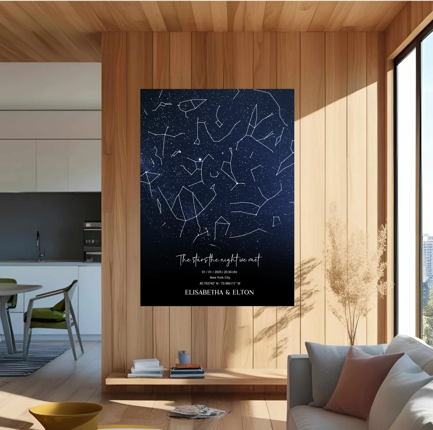 Personalisierte individuelle Sternenkarte mit Name, Datum und Ort - als Poster oder mit Rahmen -