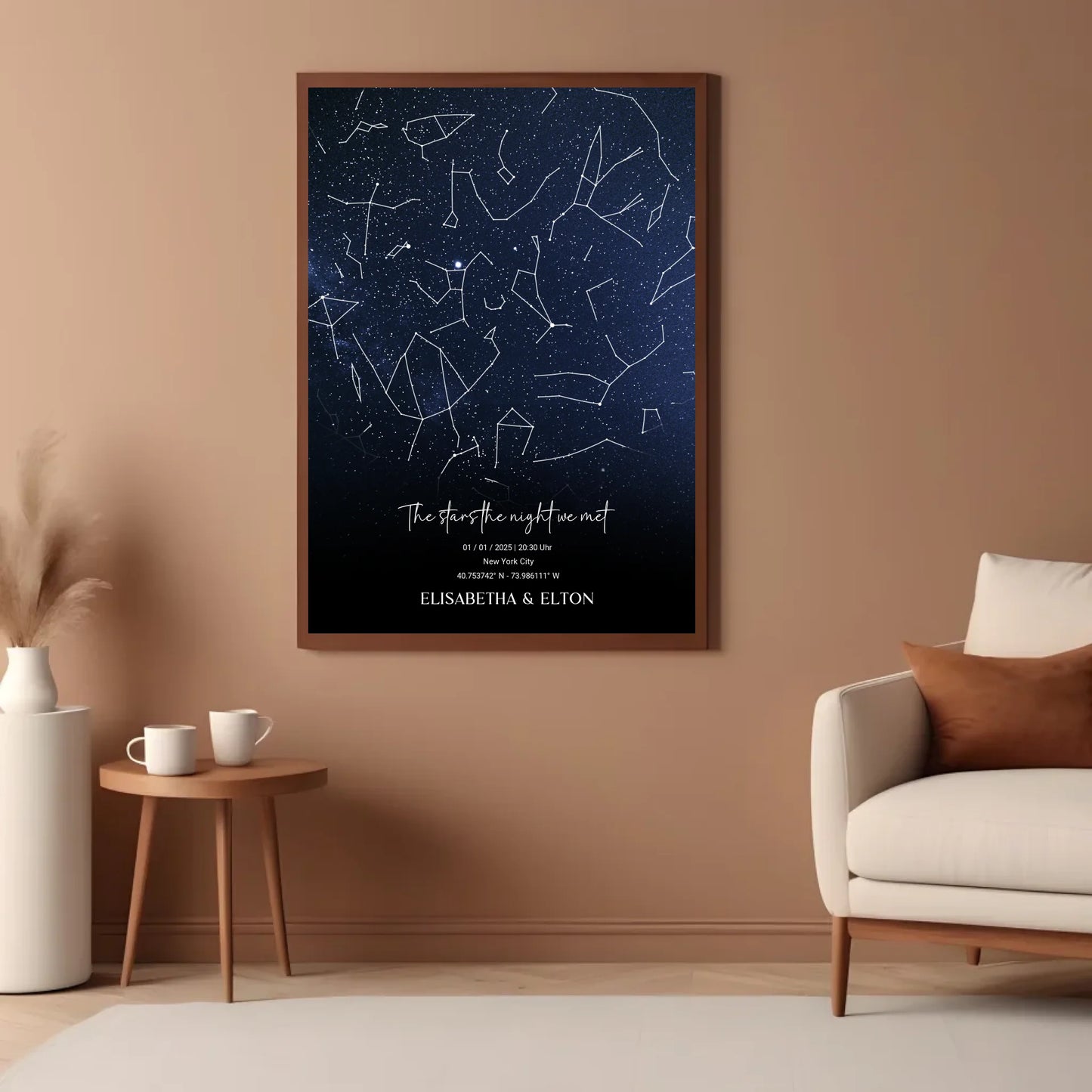 Personalisierte individuelle Sternenkarte mit Name, Datum und Ort - als Poster oder mit Rahmen -