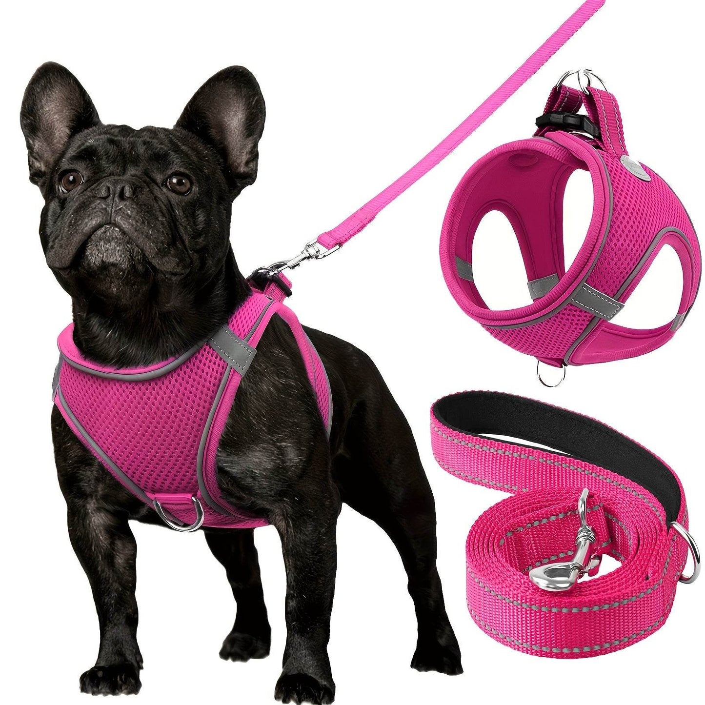 happy-prints.eu - ReflektierendesMesh- Hundegeschirr und Leinen-Set - atmungsaktives Mesh-Weste mit Gepolstertem Nylon-Leine - für kleine bis mittlere Rassen