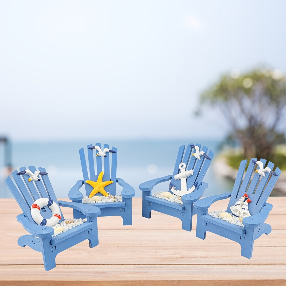 1 Stück handgefertigter Mini-Holzstuhl als maritime Deko mit Seestern, Schiff, Anker oder Möwe - 10cm hoch - für Sommer & Urlaubsflair