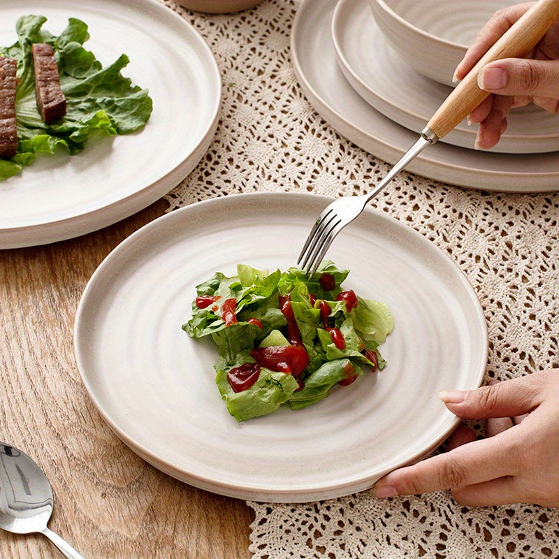 16-teiliges Boho Keramik Geschirr Set - Bohemian Keramik in beige - Boho Style für Deinen Tisch für 4 Personen, sandfarbene Töne für ein tolles mediteranes Essen
