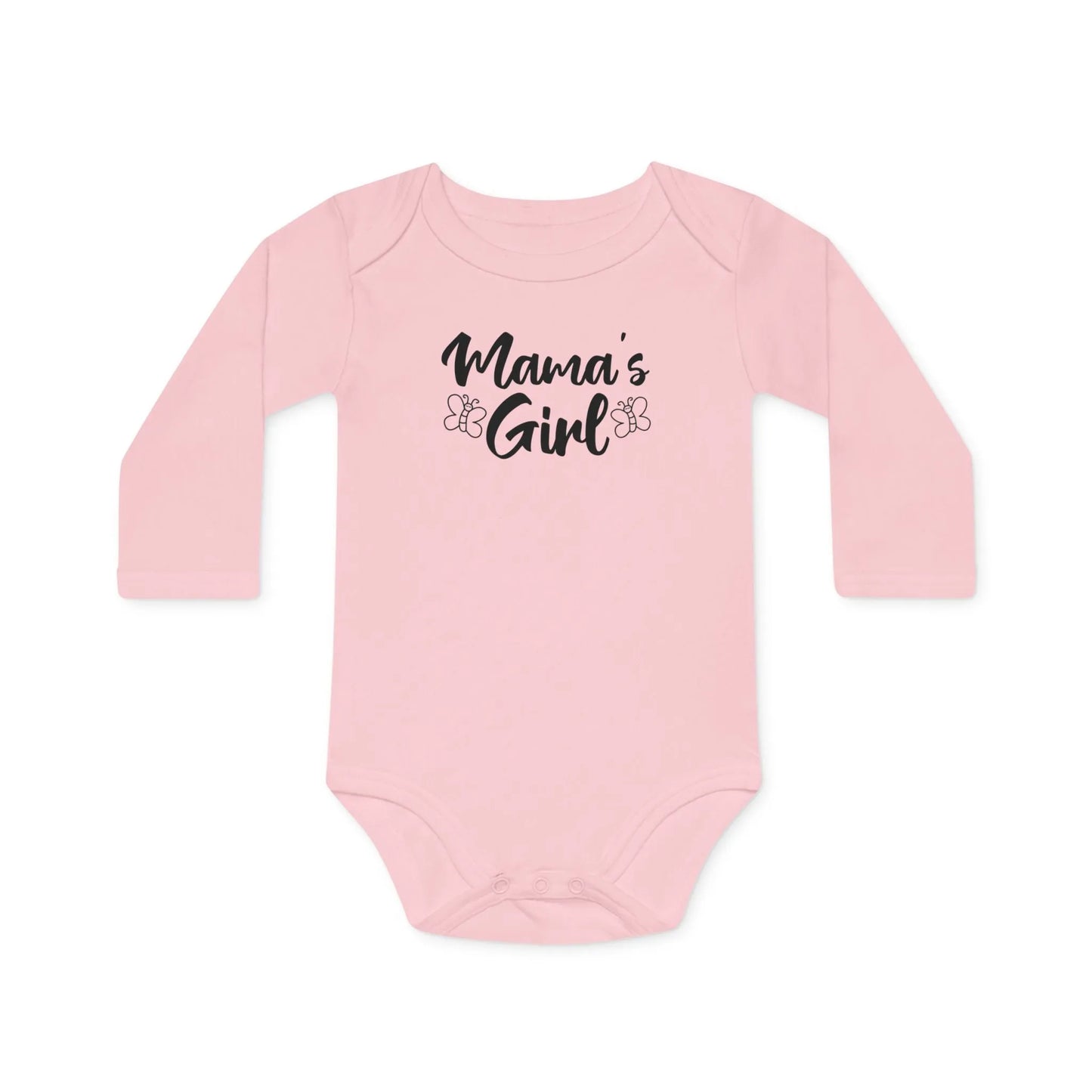 Langarm Baby und Kinder Bio Body mit Spruch "Mama´s Girl" - Unisex Bodysuit mit Aufdruck für Neugeborene und Kleinkinder - 100% Bio Baumwolle, 200 g/m², bis 18 Monate bzw. 86cm - mehrere Farben und Größen - Powder Pink