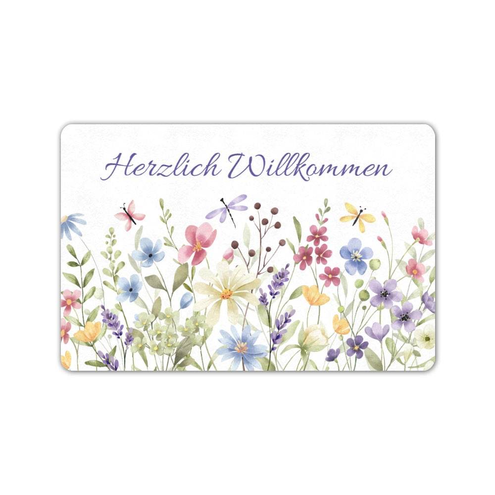 happy-prints.eu - Hübsche Fußmatte mit frühlingshaften Wildblumen - pflegeleicht und mit rutschfestem Gummirücken - 40x60cm