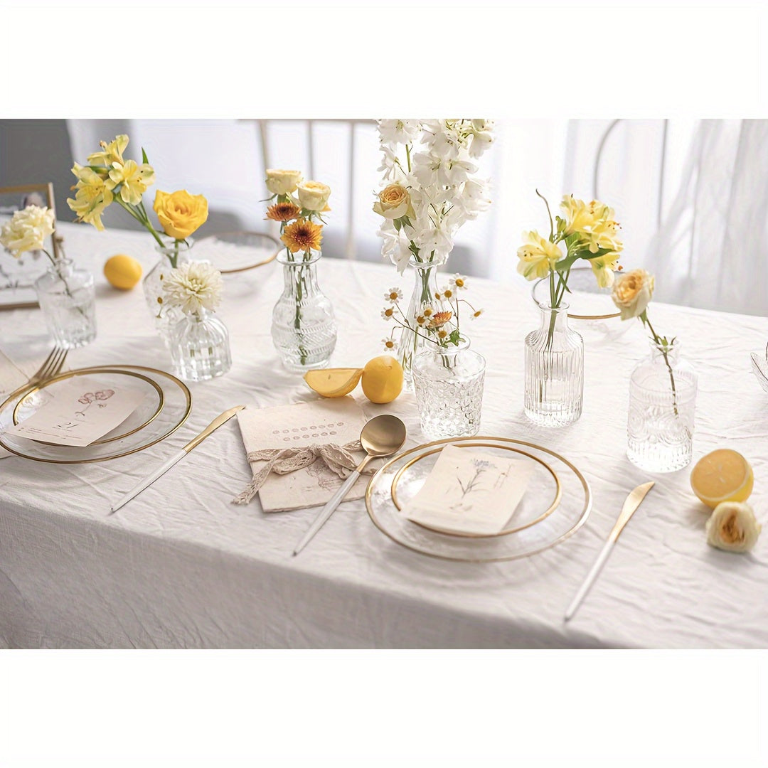 10er-Set Mini-Knospenvasen „Boho Glimmer“ – Kleine Glasvasen in Transparent, Blau, Grün & Bernstein, Längliche Form für Hochzeit & Tischdekoration