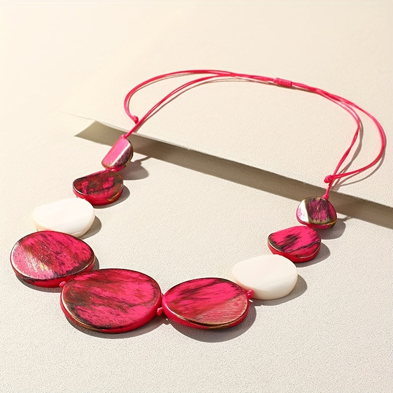 Bunte Sommer-Harzperlen Halskette Damen – Boho Vintage Schmuck mit rundem Anhänger, individuell einstellbare Länge bis 75cm, in 13 Farbrichtungen