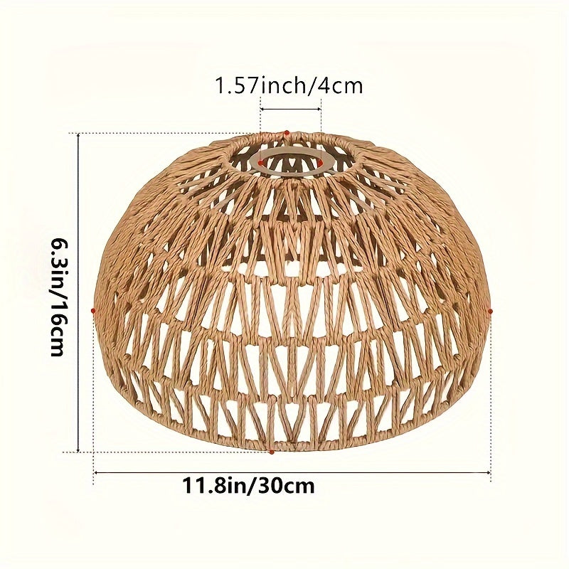 1 Boho Lampenschirm „Korblicht“ – Geflochtene Dome-Look Hängelampe im Landhausstil - 30 cm breit/16cm hoch, ohne Strom und Kabel