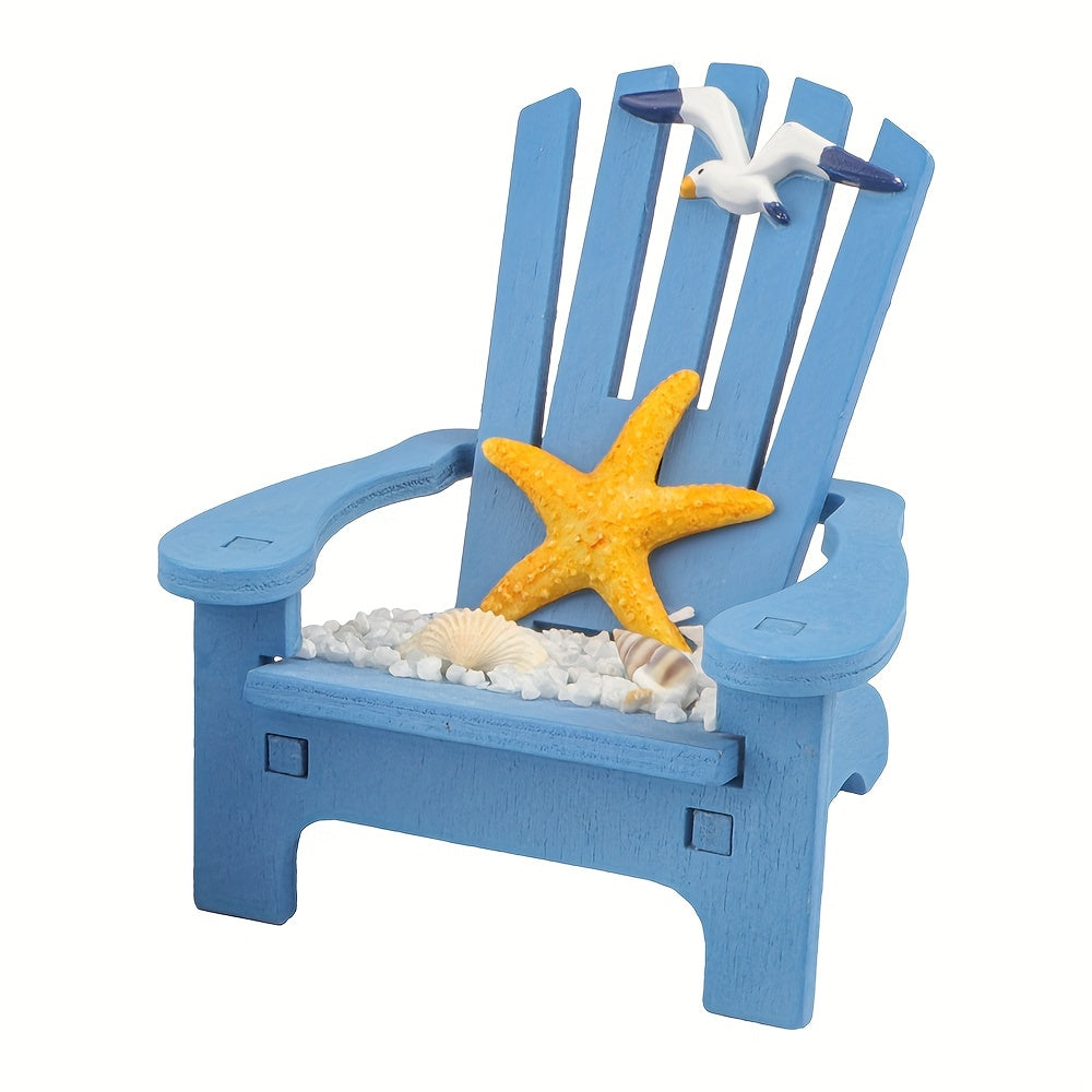 1 Stück handgefertigter Mini-Holzstuhl als maritime Deko mit Seestern, Schiff, Anker oder Möwe - 10cm hoch - für Sommer & Urlaubsflair