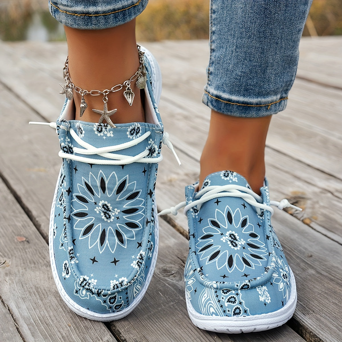Lässige Damen-Loafers – leichte Slip-on-Schuhe mit geometrischem Muster & EVA-Sohle, ideal für alle Jahreszeiten - Blau