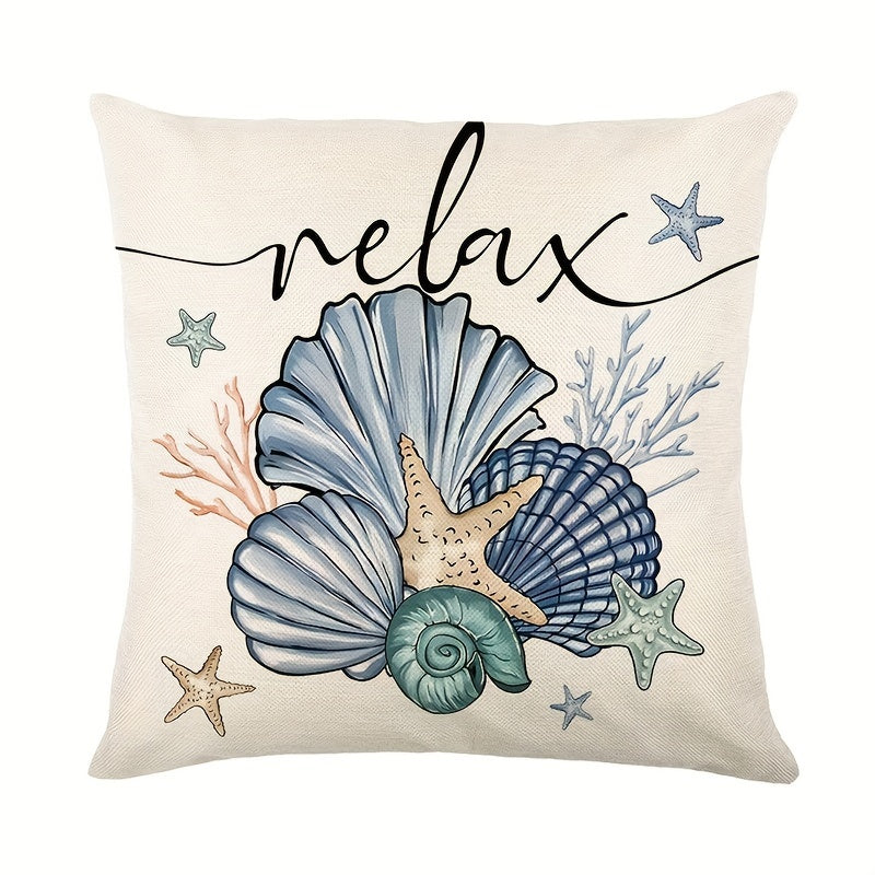 4er-Set maritime Kissenbezüge zur sommerlichen Deko mit Muscheln, Seile, Seesterne und Sprüche in tollen Farben blau, weiß, beige - 45x45cm – 100 % Polyester - ohne Füllung