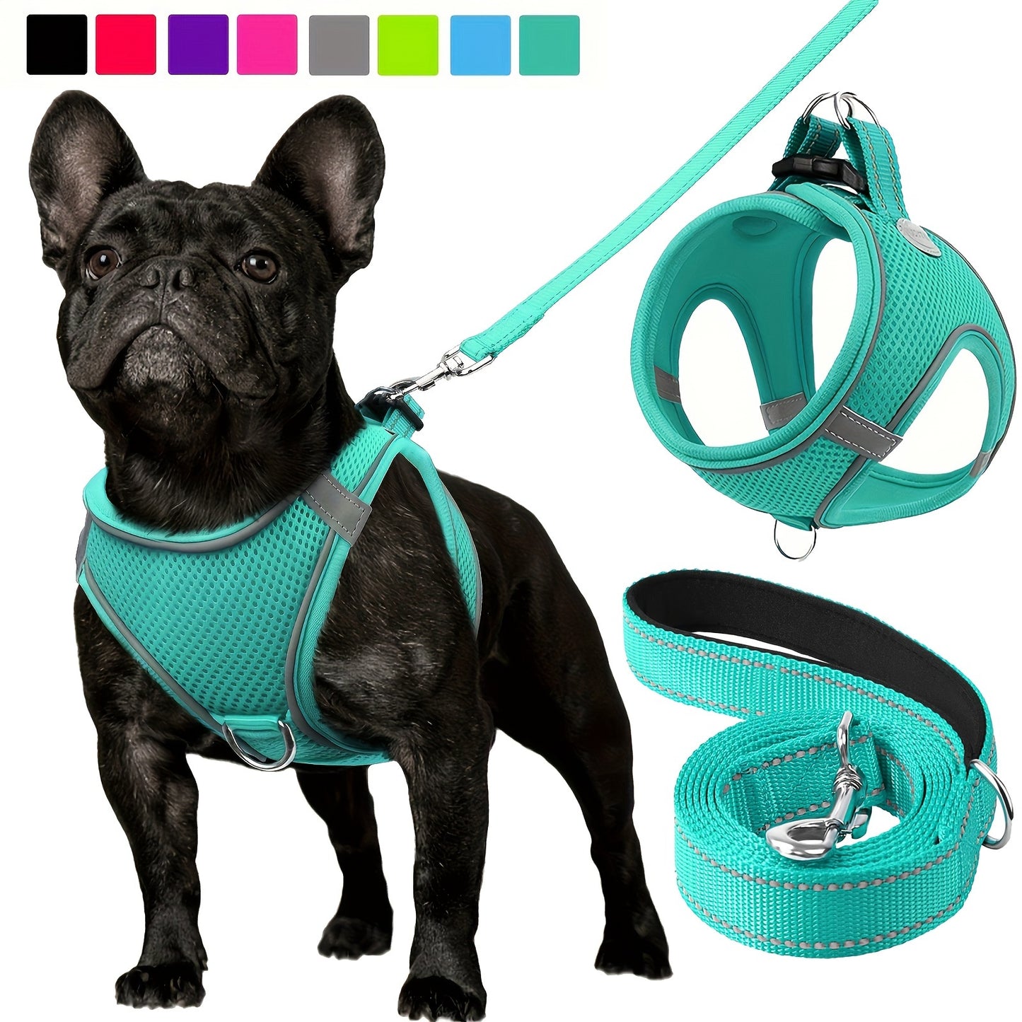 ReflektierendesMesh- Hundegeschirr und Leinen-Set - atmungsaktives Mesh-Weste mit Gepolstertem Nylon-Leine - für kleine bis mittlere Rassen -