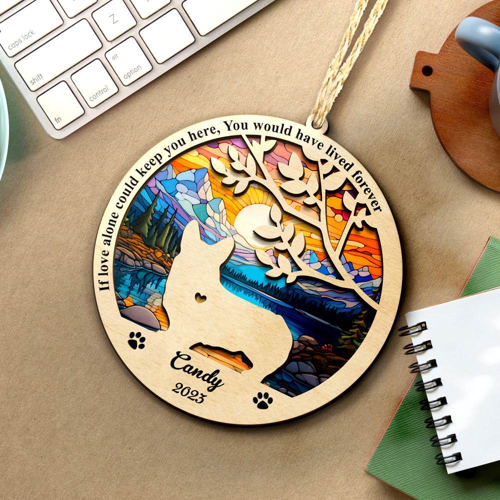 happy-prints.eu - Personalisiertes Andenken an einen geliebten Hund - hübscher Aufhänger mit Holz - Rasse, Name und Hintergrund einfach änderbar