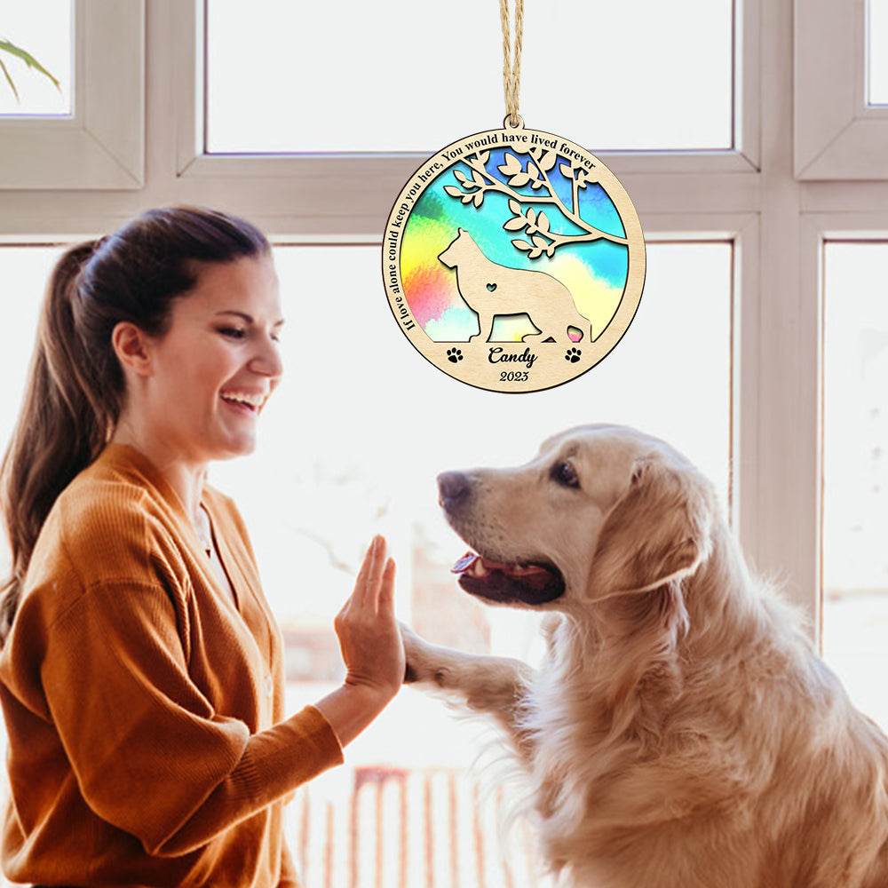 happy-prints.eu - Personalisiertes Andenken an einen geliebten Hund - hübscher Aufhänger mit Holz - Rasse, Name und Hintergrund einfach änderbar