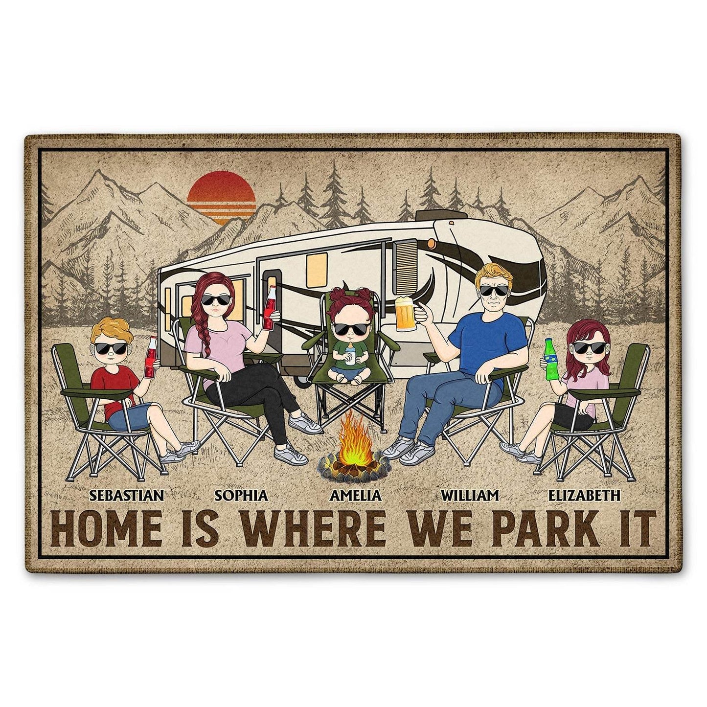 happy-prints.eu - Personalisierte Fußmatte mit Euren Namen und lustigem Spruch - Home Is Where We Park It