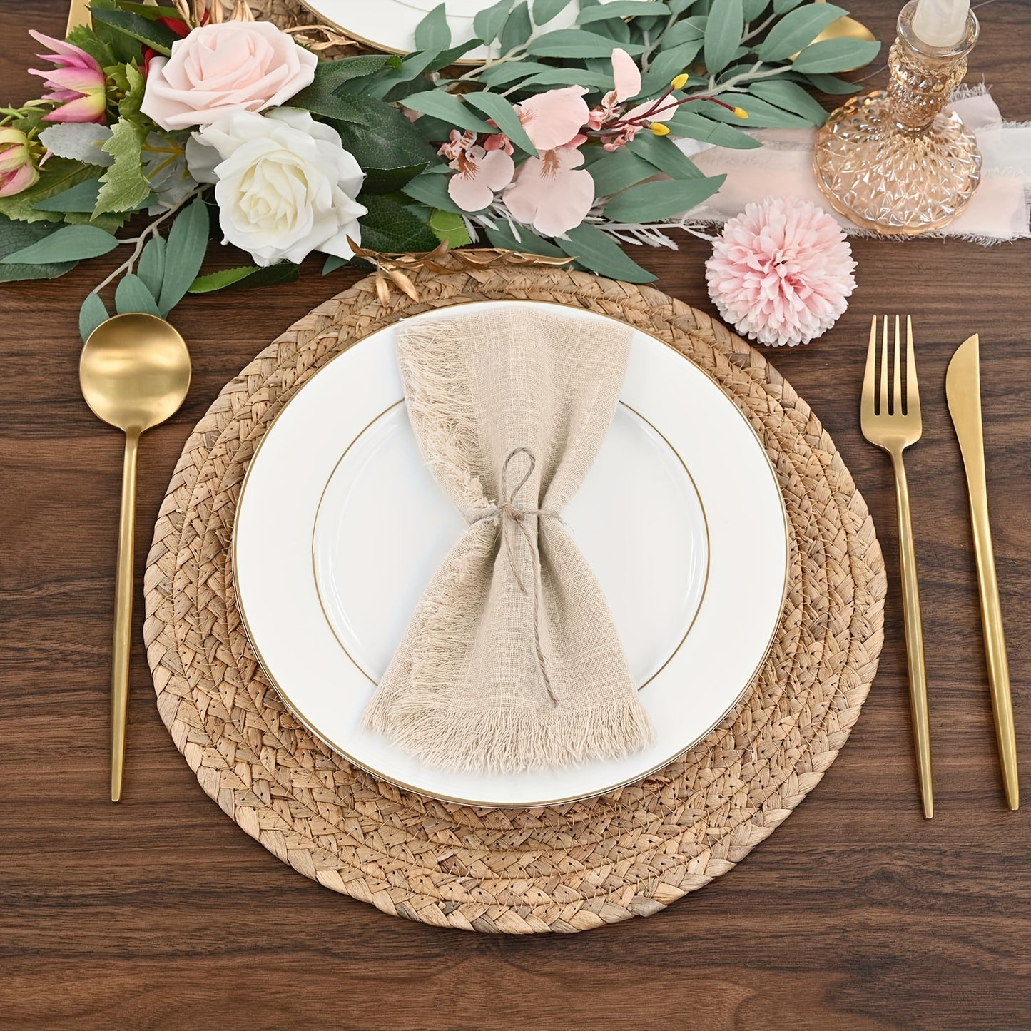 24er-Set Baumwollgaze-Servietten mit Fransen – Quadratische Stoffservietten 32×32 cm aus 100 % Baumwolle