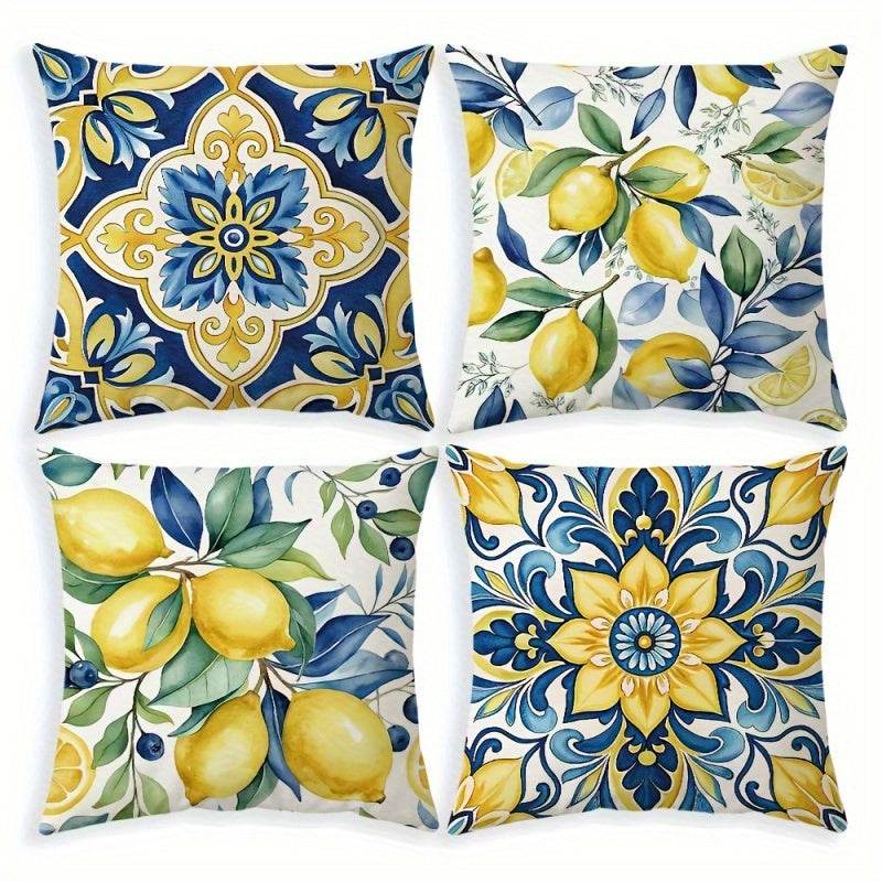 happy-prints.eu - 4er-Set Kissenbezüge mit geometrischem Design und & Zitronen - fantastisch für den Sommer