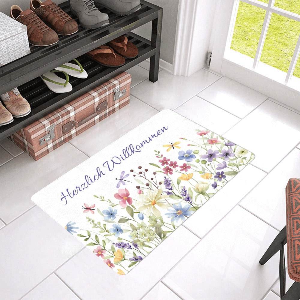 happy-prints.eu - Hübsche Fußmatte mit frühlingshaften Wildblumen - pflegeleicht und mit rutschfestem Gummirücken - 40x60cm