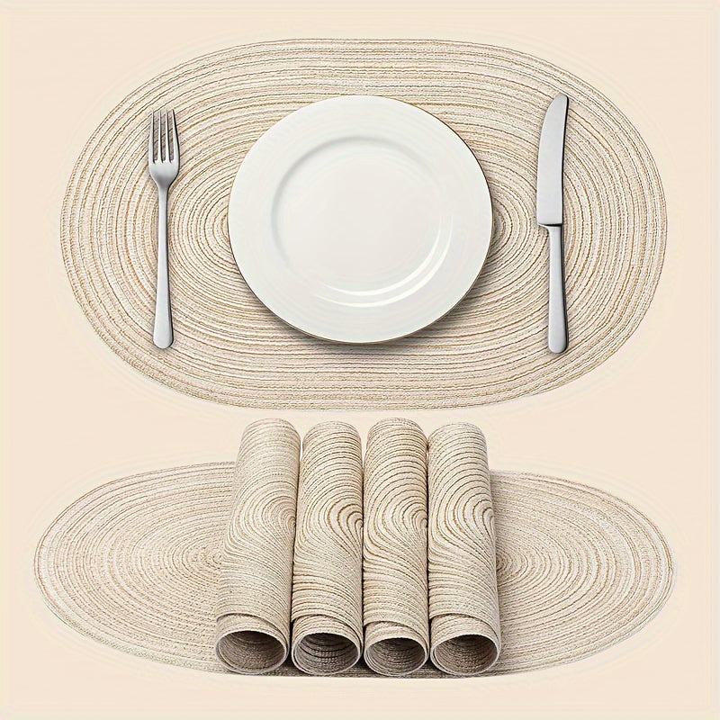 4 oder 6 teiliges Set Boho Platzset / Tischset in beige „Beige Elegance“ – Abwaschbare gewebte Rechteckmatten mit 45×30 cm, Waschbar & Dekorativ, Ideal für Hochzeit, Party & Alltag, 100 % Polyamid