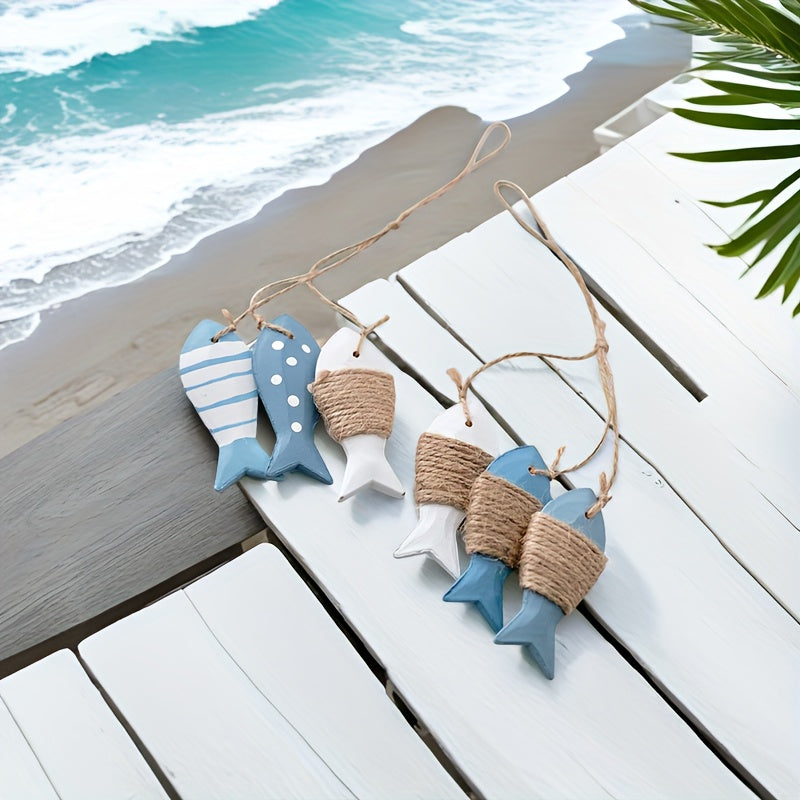 3er-Set süße sommerliche Holzfisch-Deko zum Aufhängen (8,5cm groß) – maritime Fische mit Seil für mediterranes Sommerflair