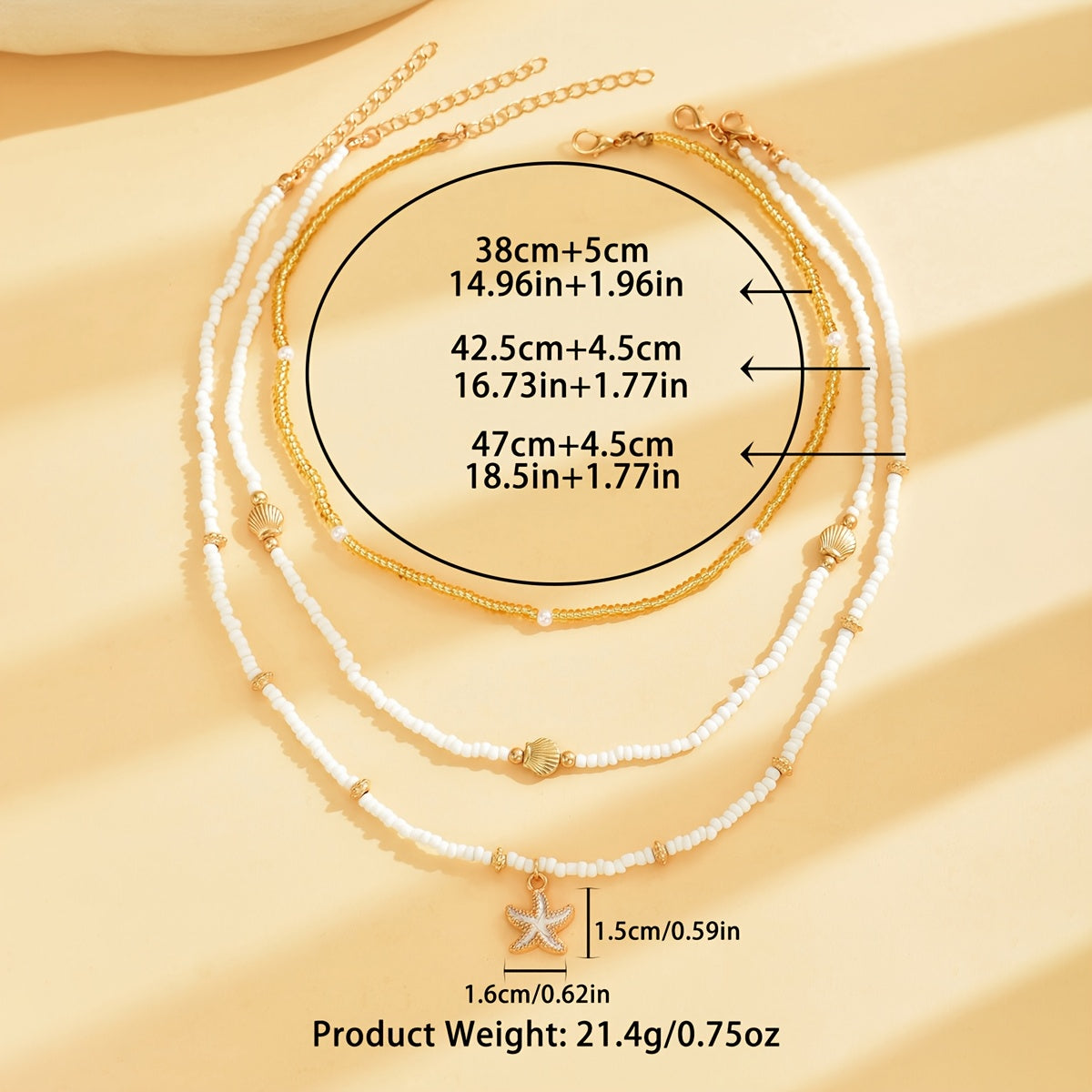 3-teiliges Damen-Halsketten-Set mit Perlen, Muscheln & Seestern in Weiß und Gold – sommerlicher Maritimer Stil für viele schöne Anlässe