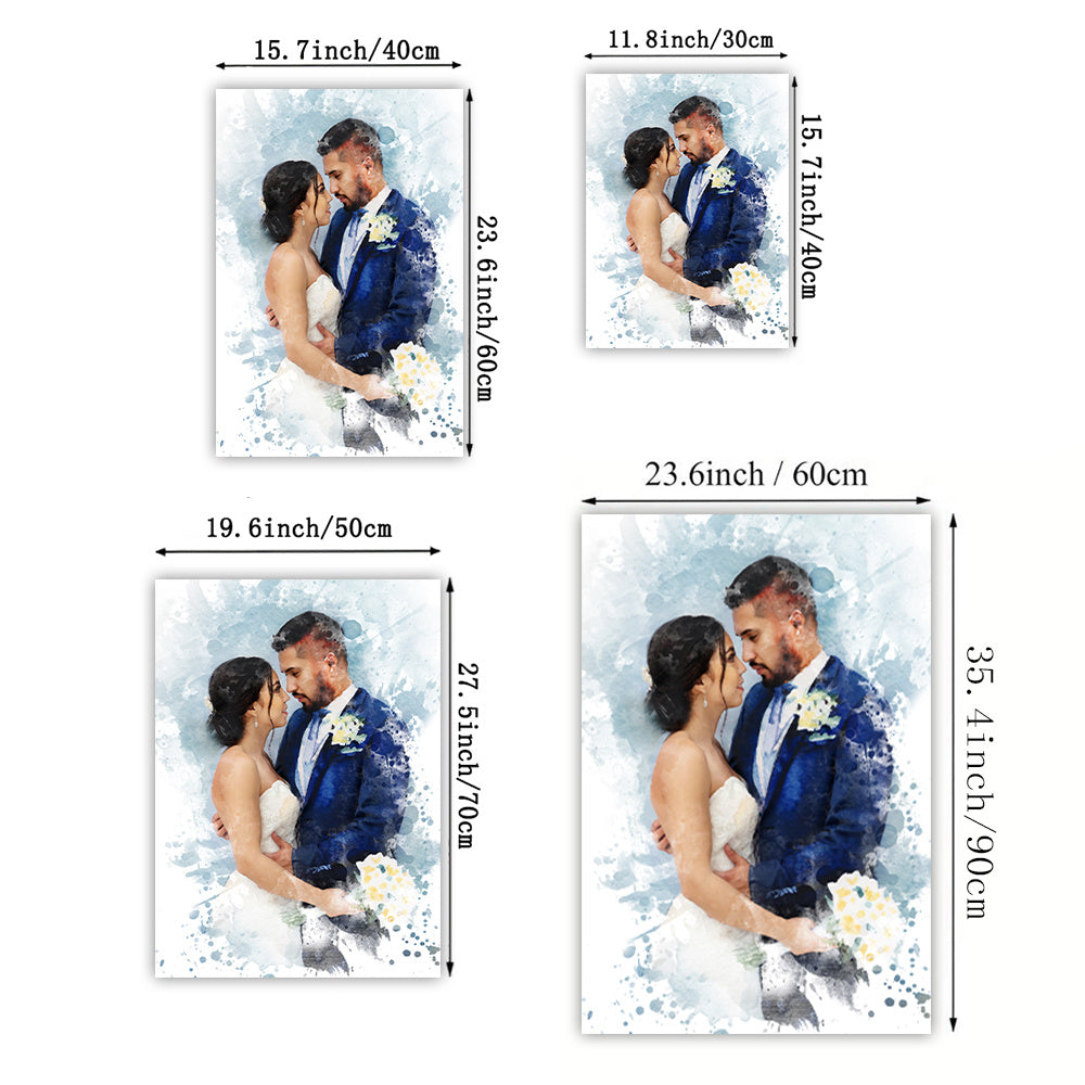 Personalisierter Aquarell/Watercolor-Leinwanddruck mit Bild der Hochzeit - Canvas Poster als tolle Fotowanddekoration für Zuhause & Büro - ideales Geschenk für Hochzeiten, Verlobungen, Tiergedenkstätten