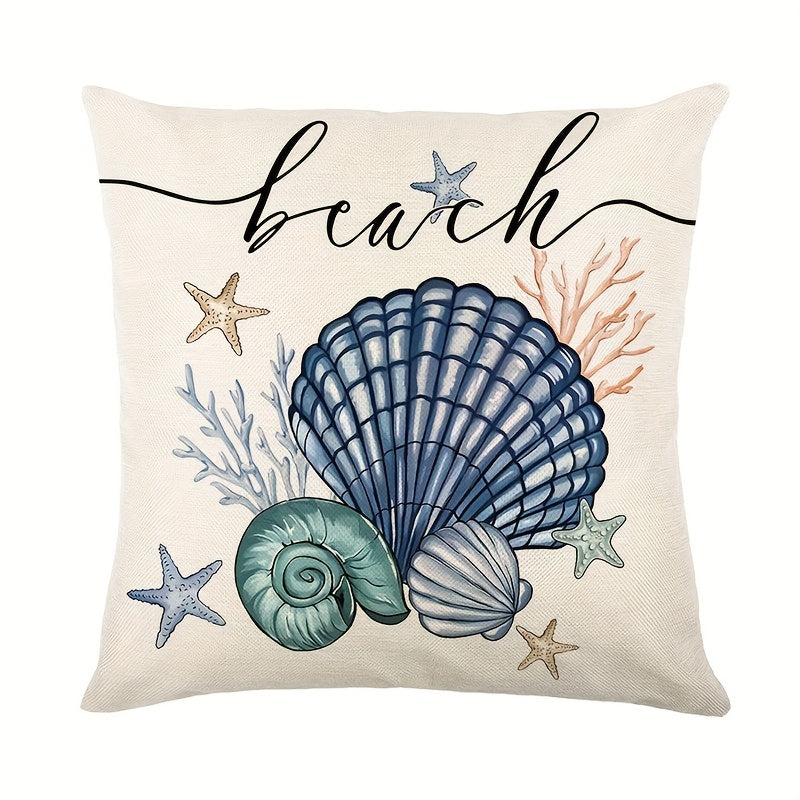 4er-Set maritime Kissenbezüge zur sommerlichen Deko mit Muscheln, Seile, Seesterne und Sprüche in tollen Farben blau, weiß, beige - 45x45cm – 100 % Polyester - ohne Füllung