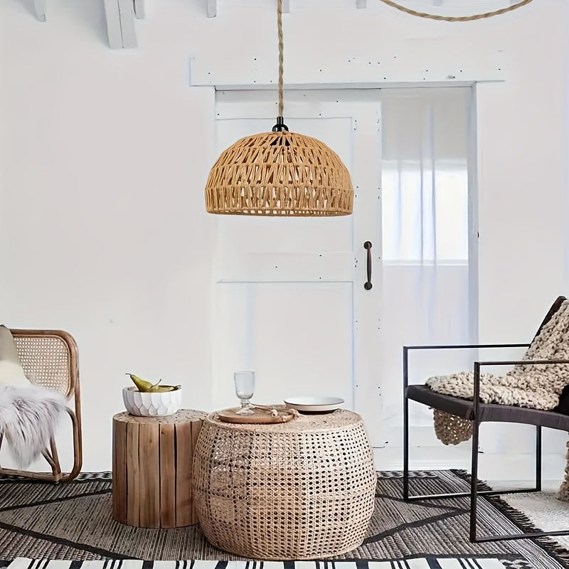 1 Boho Lampenschirm „Korblicht“ – Geflochtene Dome-Look Hängelampe im Landhausstil - 30 cm breit/16cm hoch, ohne Strom und Kabel