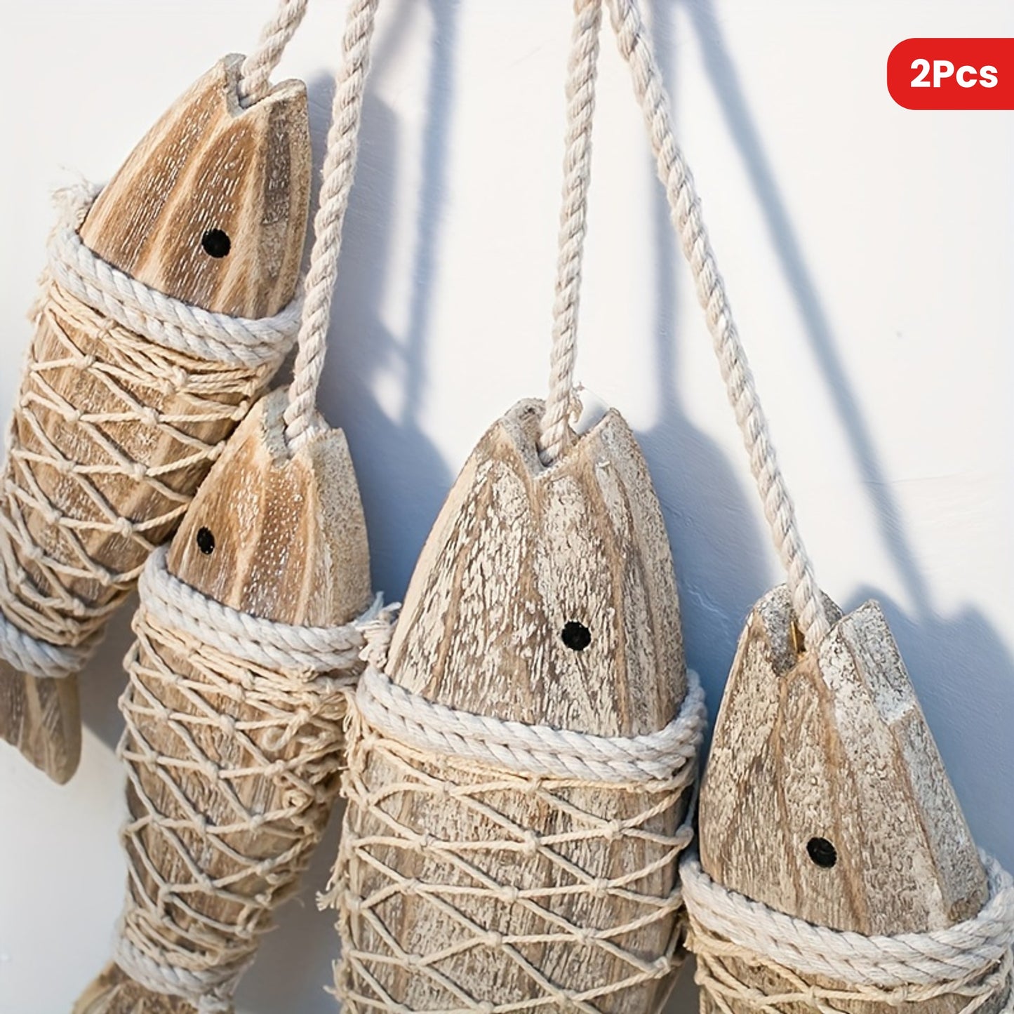 2er-Set hübsche rustikale Holzfische mit 20 cm oder 32 cm – handgeschnitzte maritime Fisch-Deko im Vintage-Stil für Strandhaus, Garten & Boot - in zwei Größen
