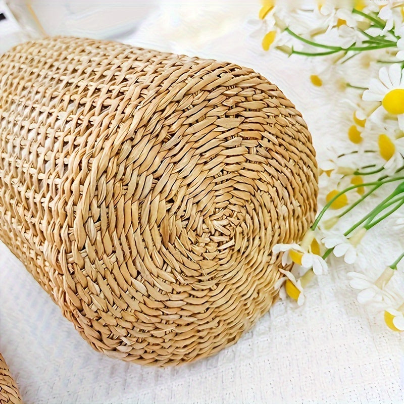 Bezaubernde dekorative Boho Blumenknospen-Vase im Rattan-Netz-Mantel in beige, 16 cm oder 20 cm hoch