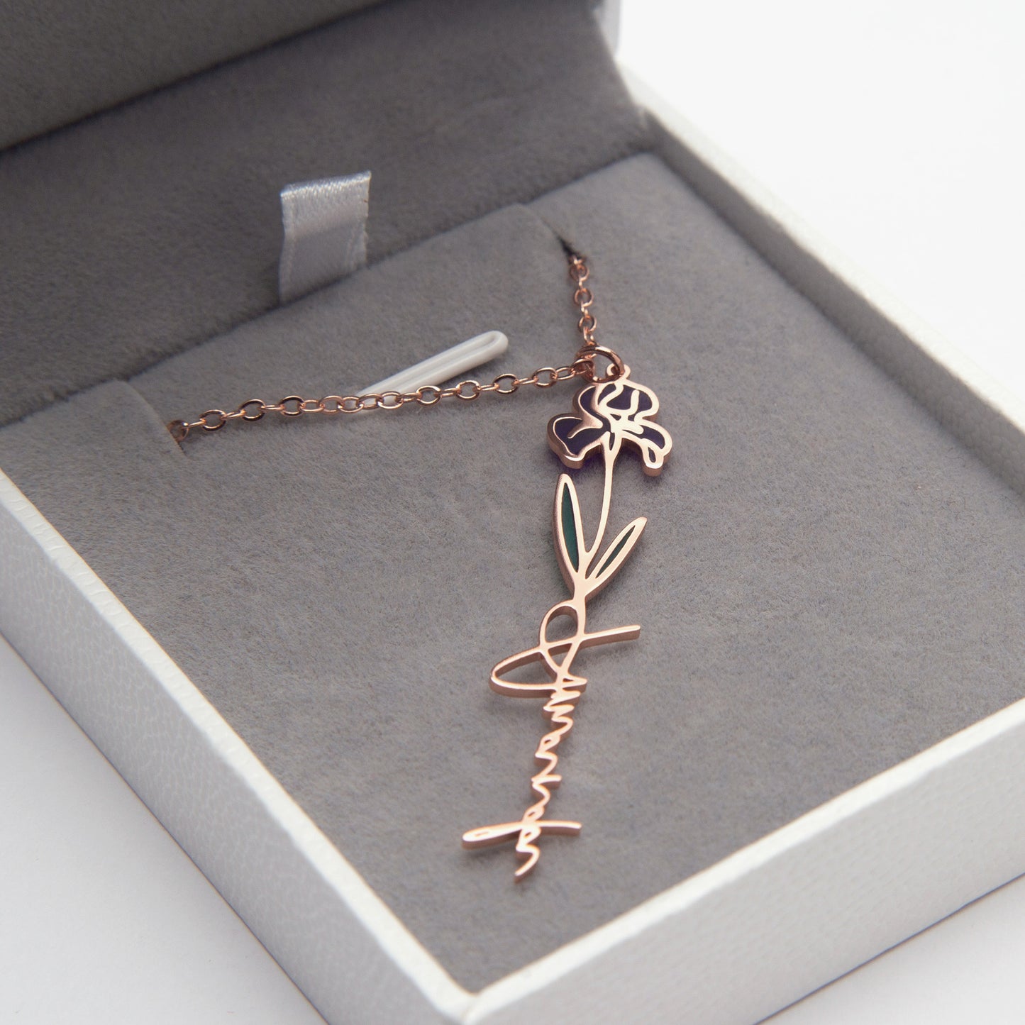 Personalisierte Halskette mit Name und hübscher Geburtsmonats-Blume - 925 Silver -