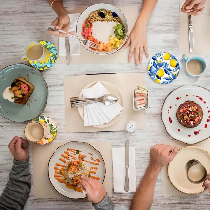 happy-prints.eu - 6er-Set Holzuntersetzer mit Zitronenmuster – hitzebeständig & rutschfest - perfekt für Frühling und Sommer