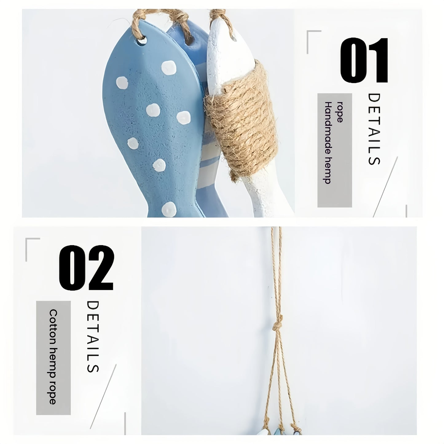 3er-Set süße sommerliche Holzfisch-Deko zum Aufhängen (8,5cm groß) – maritime Fische mit Seil für mediterranes Sommerflair