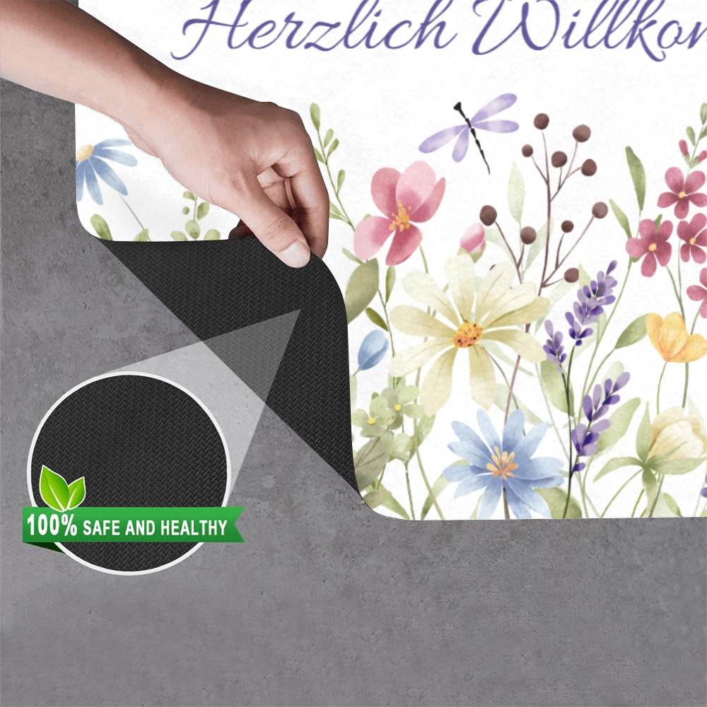 happy-prints.eu - Hübsche Fußmatte mit frühlingshaften Wildblumen - pflegeleicht und mit rutschfestem Gummirücken - 40x60cm