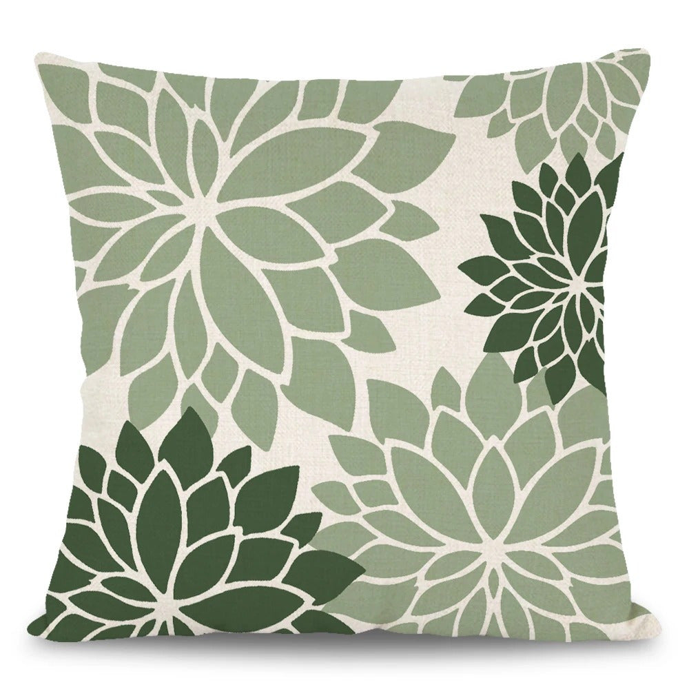 4er-Set Kissenbezüge „Salbei & Shapes“ – Modern Nordic Sofa-Dekoration mit Blumen, Geometrie & „Home Sweet Home“ - in vier Größen