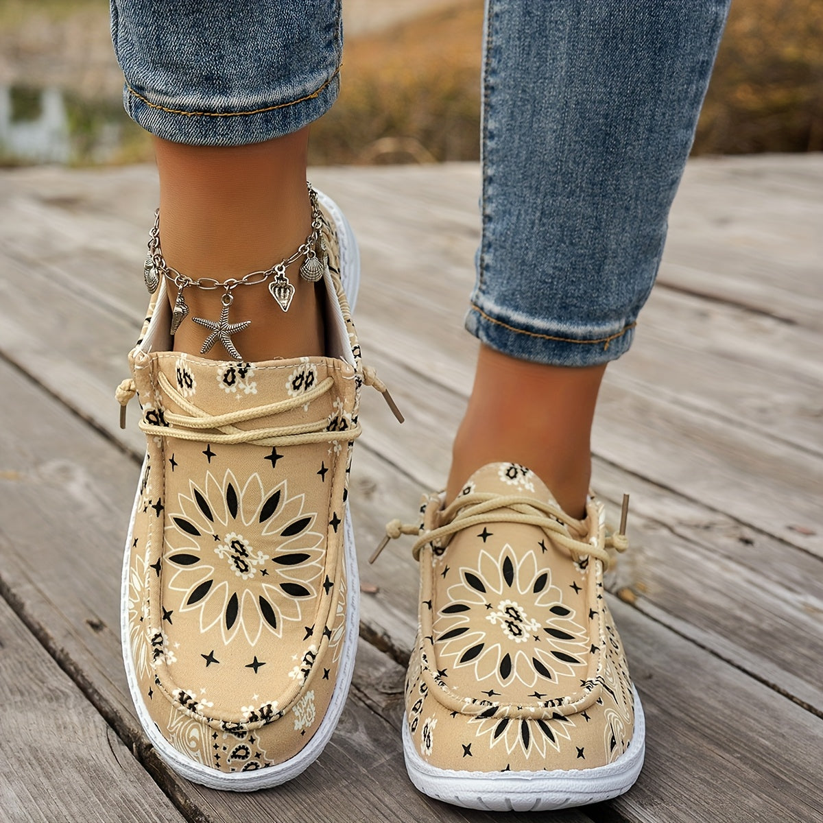 Lässige Damen-Loafers – leichte Slip-on-Schuhe mit geometrischem Muster & EVA-Sohle, ideal für alle Jahreszeiten - Gelb