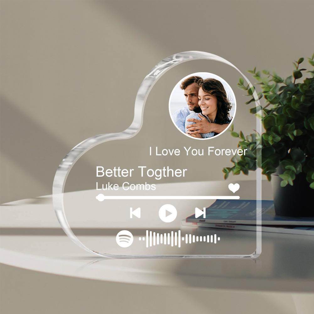happy-prints.eu - Personalisierter Acrylblock in Herz Form, mit eigenem Bild und Spotify Song