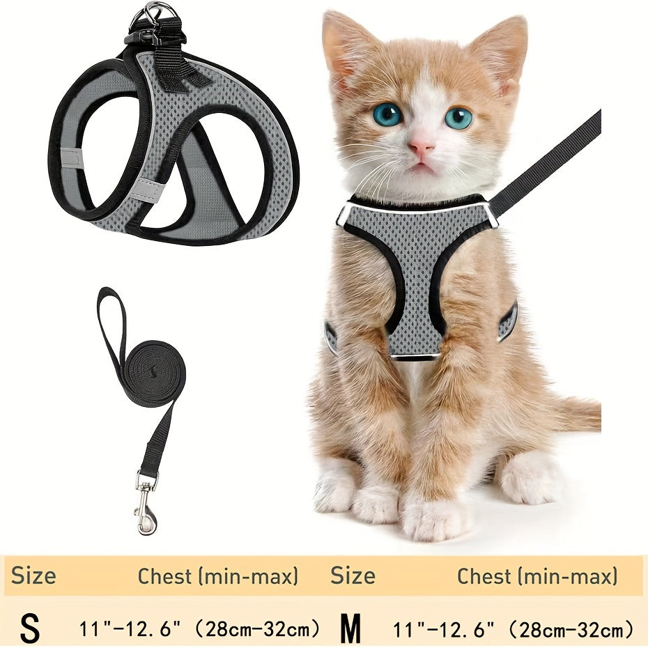 Katzen-Geschirr mit Leine zum Spazierengehen - Reflektierendes, verstellbares Kätzchenwesten-Geschirr - Oma Grey S