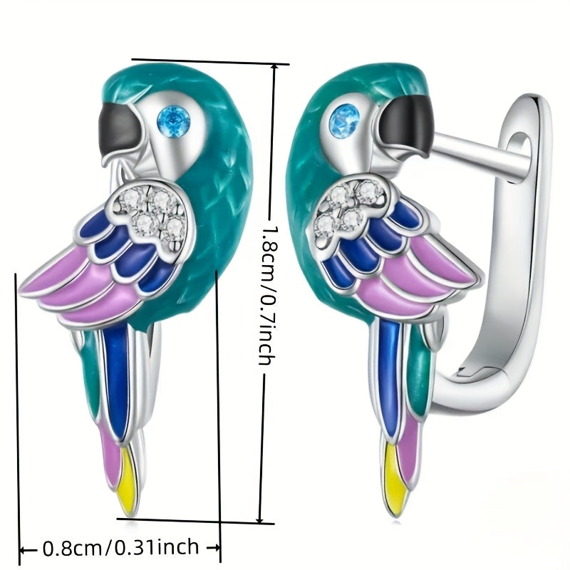 Kreative Papagei Creolen mit buntem Vogel-Design – verspielte Ohrringe mit funkelndem Zirkonia - mit blau, mint und rosa -