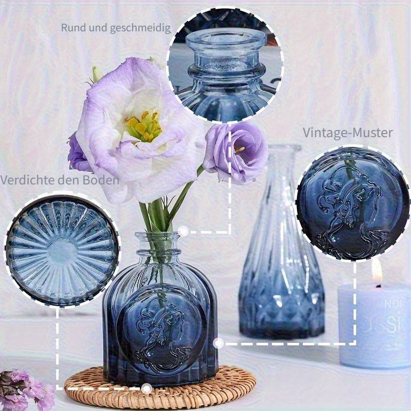 12er-Set Glasvasen mit kleine Vintage-Vasen - verschiedene Farben: Blau, Grün & Rosa für Sommerpartys, Hochzeitsdeko & Tischblumenschmuck - Summer Bloom