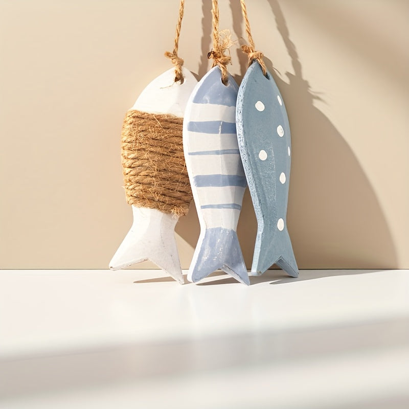 3er-Set süße sommerliche Holzfisch-Deko zum Aufhängen (8,5cm groß) – maritime Fische mit Seil für mediterranes Sommerflair