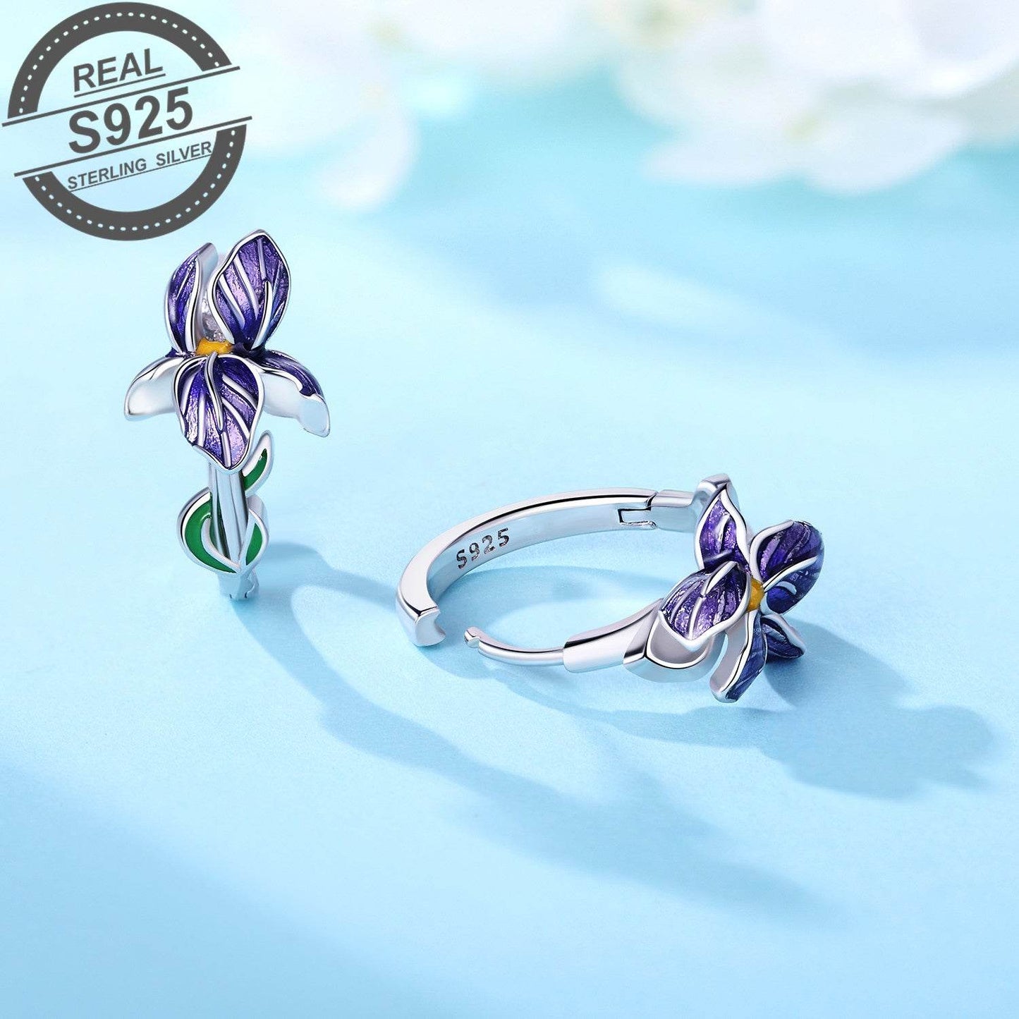 happy-prints.eu - Eleganter 925-Silber-Iris-Ohrschmuck – luxuriöses Blumen-Design für stilvolle Auftritte