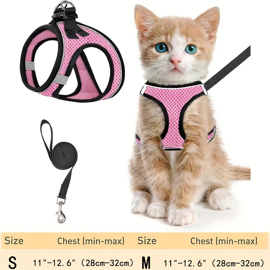 Katzen-Geschirr mit Leine zum Spazierengehen - Reflektierendes, verstellbares Kätzchenwesten-Geschirr - Rosa