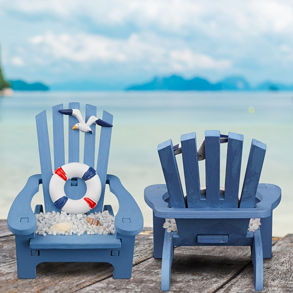 1 Stück handgefertigter Mini-Holzstuhl als maritime Deko mit Seestern, Schiff, Anker oder Möwe - 10cm hoch - für Sommer & Urlaubsflair
