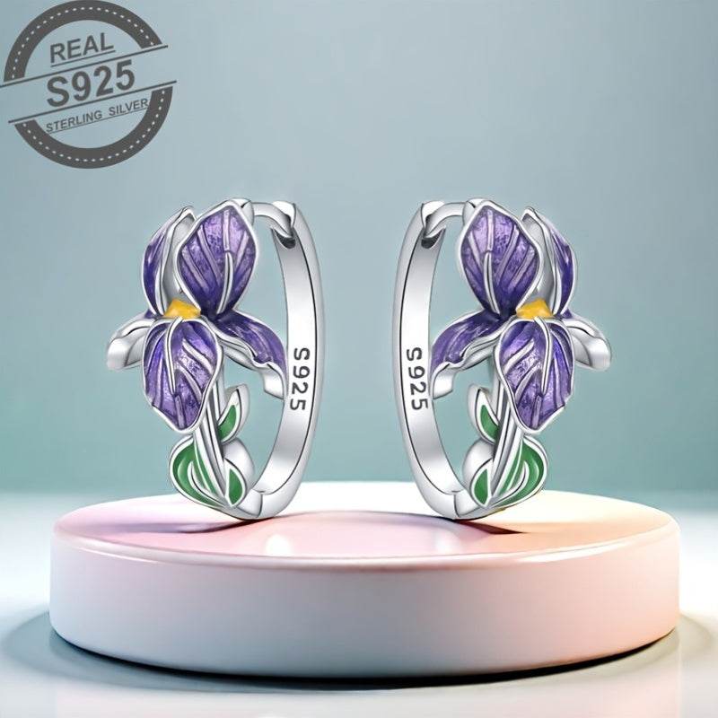 happy-prints.eu - Eleganter 925-Silber-Iris-Ohrschmuck – luxuriöses Blumen-Design für stilvolle Auftritte